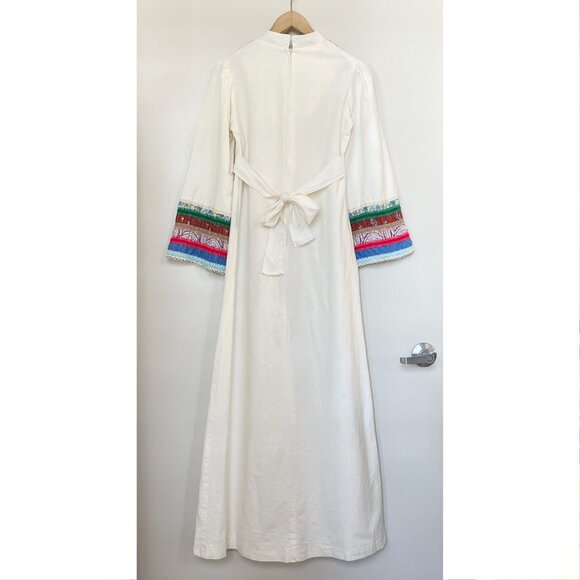 Vintage Patchwork Maxi Dress Boho Folk Caftan Sz 9 S Small - Picture 2 of 8